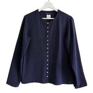 Agnes B. Vintage Snap Front Long Sleeve Blouse Top Blue Size 3